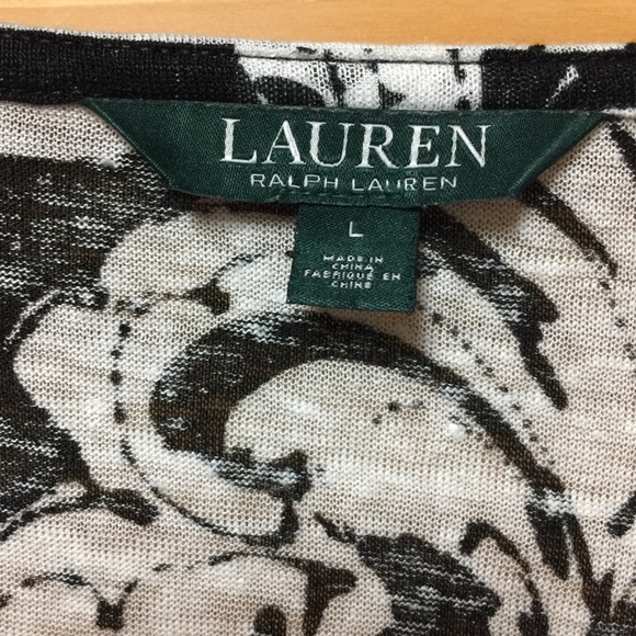 100% linen women’s blouse LRLauren large black Gray cool breathable lightweight - Picture 2 of 6